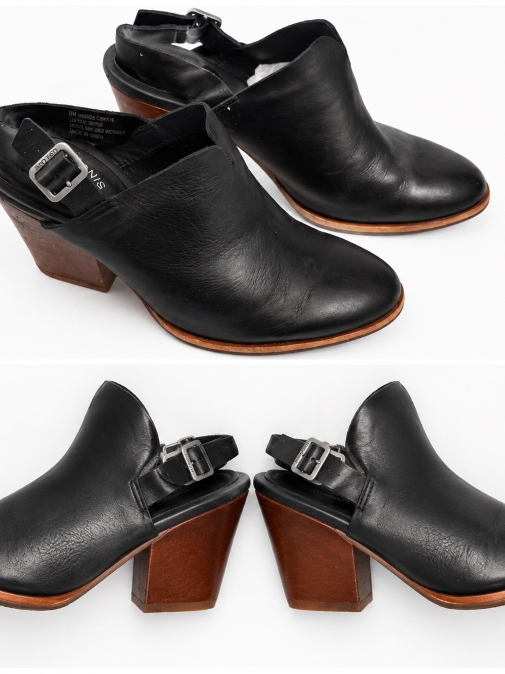 Kork-Ease Black Leather Slingback Platform Clog Heels - Picture 3 of 3